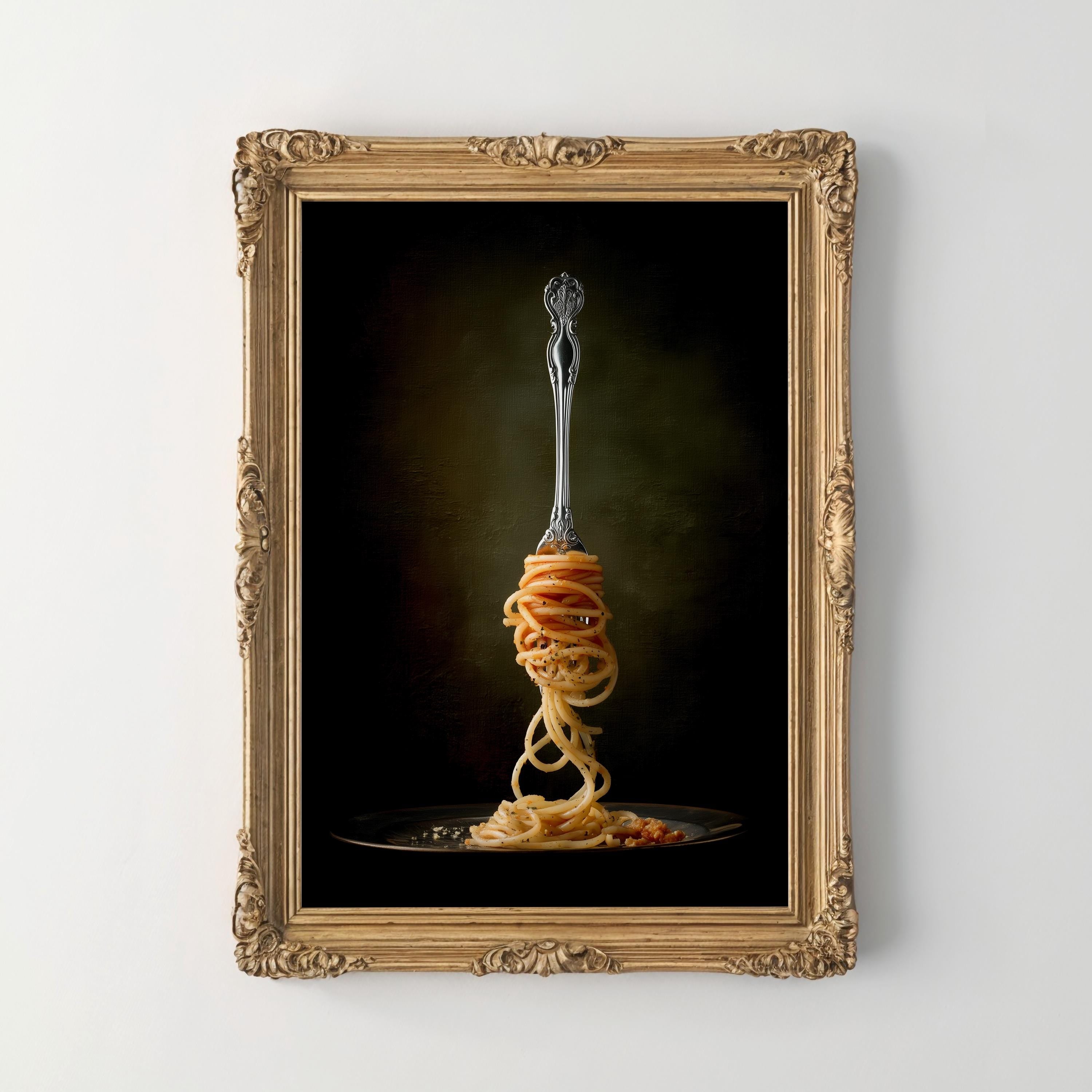 Gothic Kitchen Art Print, Moody Pasta Wall Art, Dark Food Decor