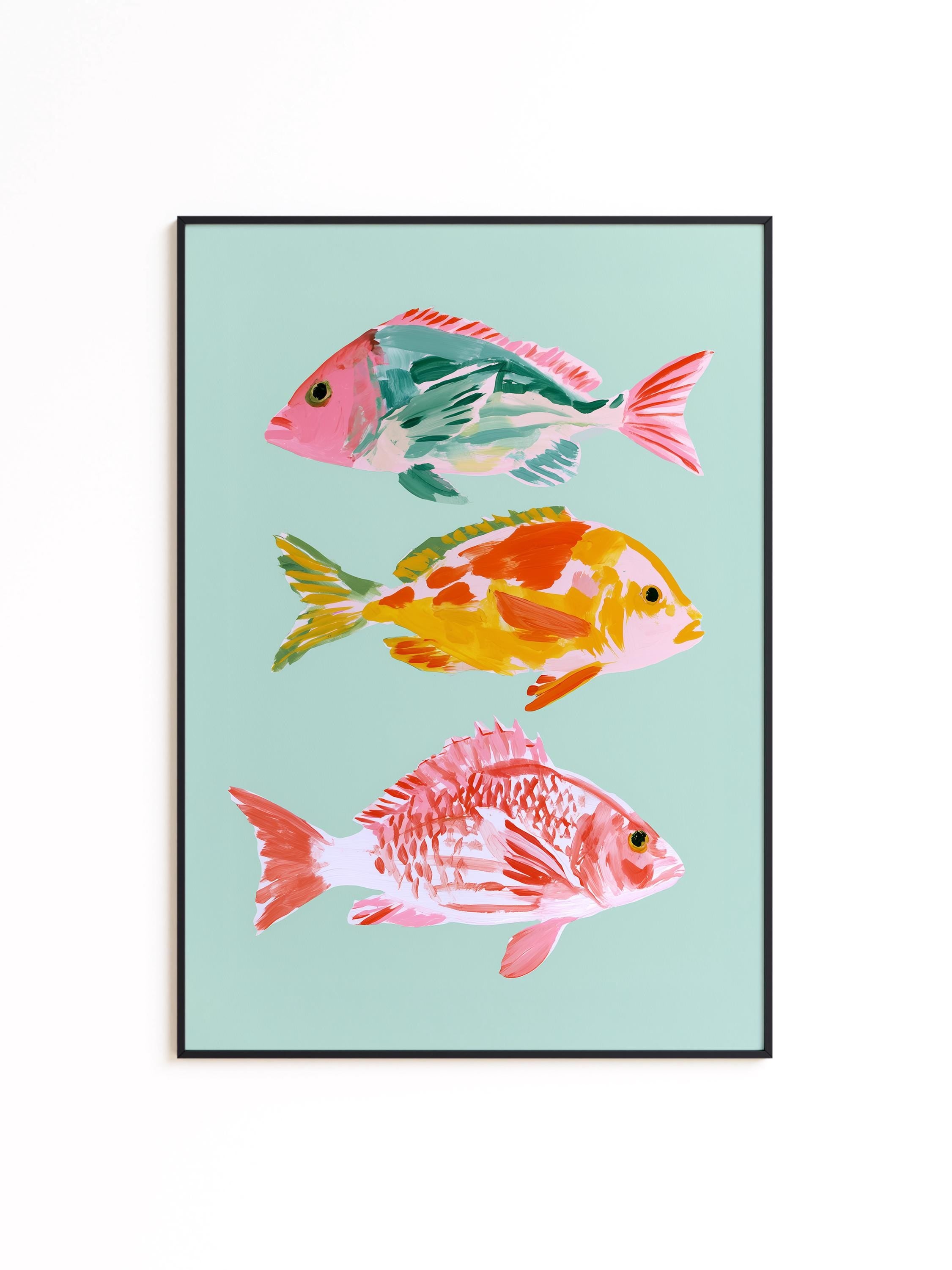 Fish Wall Art Print, Colorful Coastal Fish Poster, Nautical Bathroom Decor