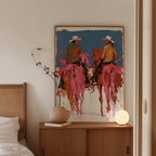 Western Wall Art Print, Cowboy Horse Poster, Modern Ranch Decor, Pink Rodeo Artwork Print