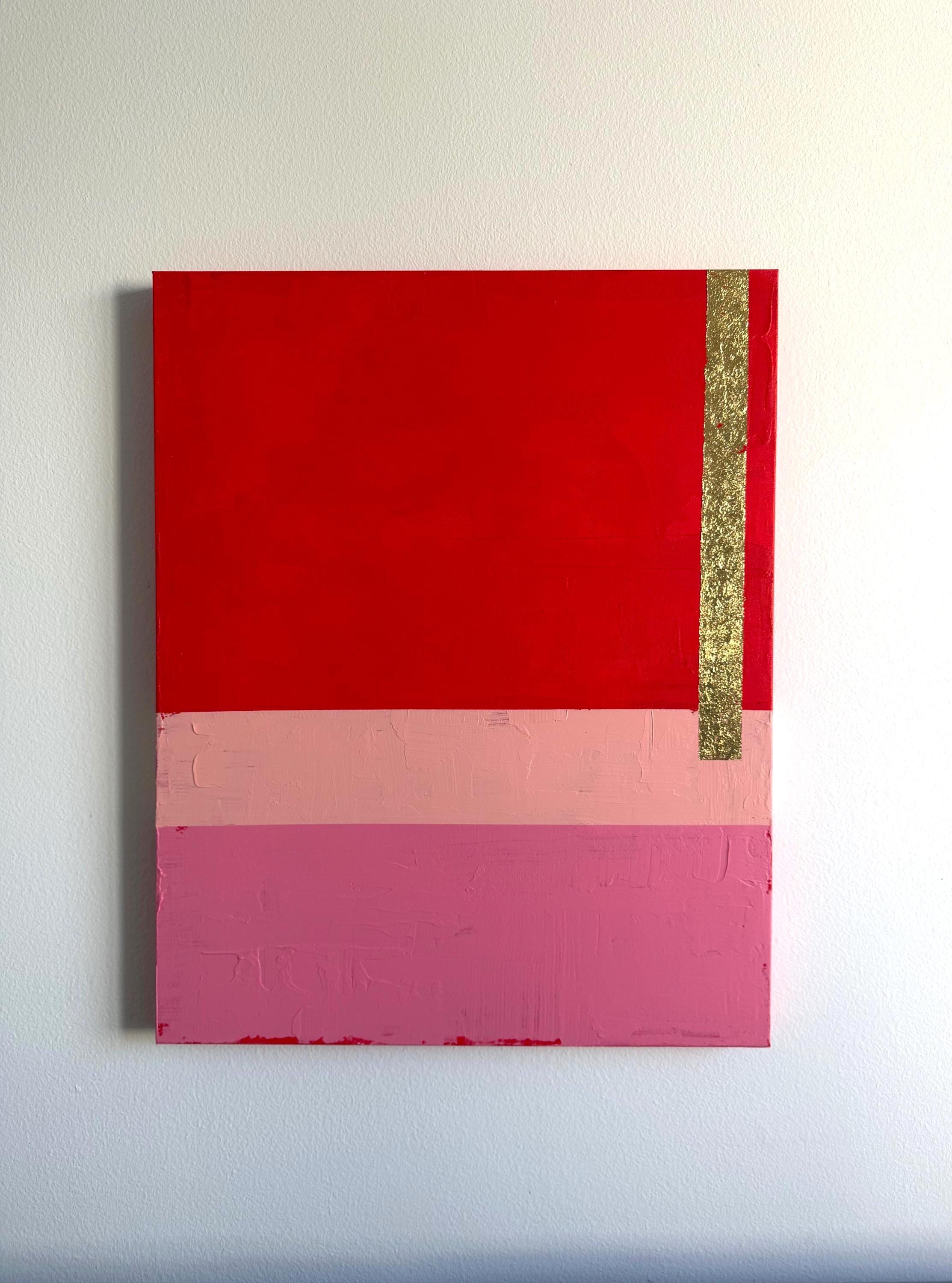 Red Pink Abstract Painting with Gold Leaf, Bold Modern Canvas Art, Color Block Wall Decor, Large Statement Artwork 24x30, Original Painting
