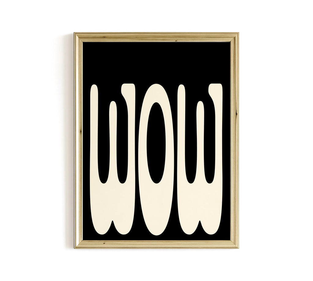 WOW Typography Art Print, Black Cream Bold Graphic Wall Decor, Modern Statement Artwork