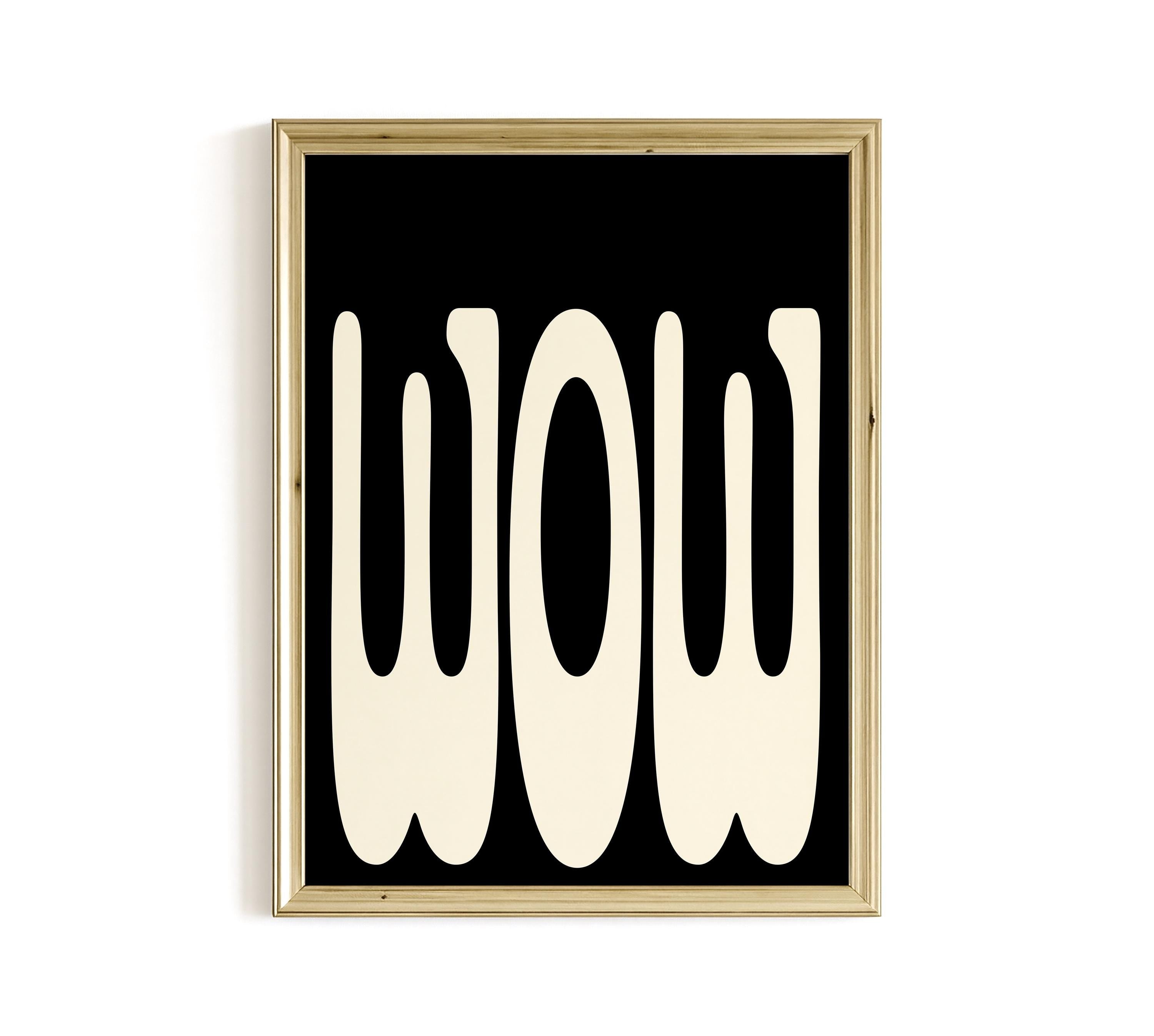 WOW Typography Art Print, Black Cream Bold Graphic Wall Decor, Modern Statement Artwork