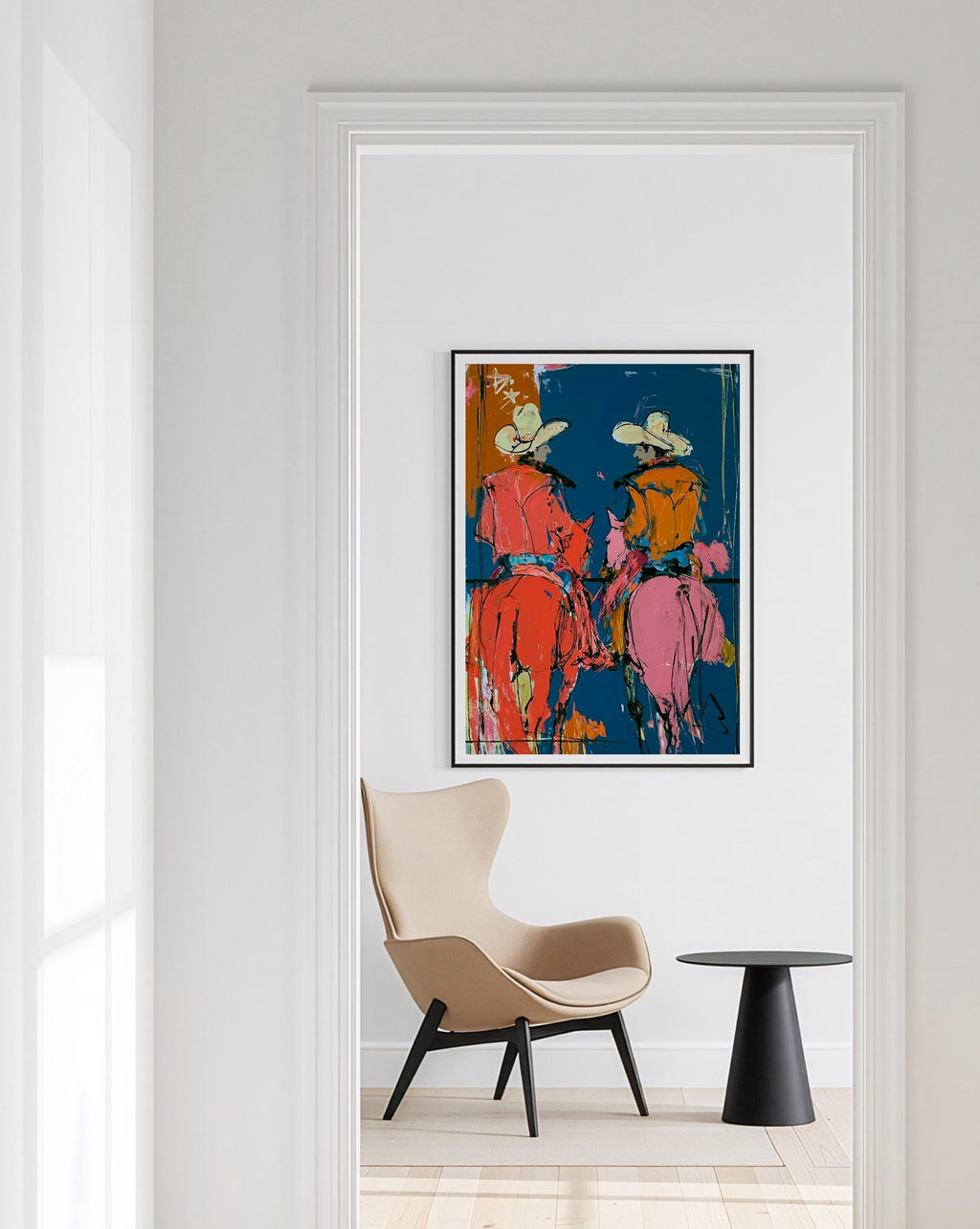 Cowboy Rider Art Print, Western Horse Wall Decor, Modern Rodeo Poster