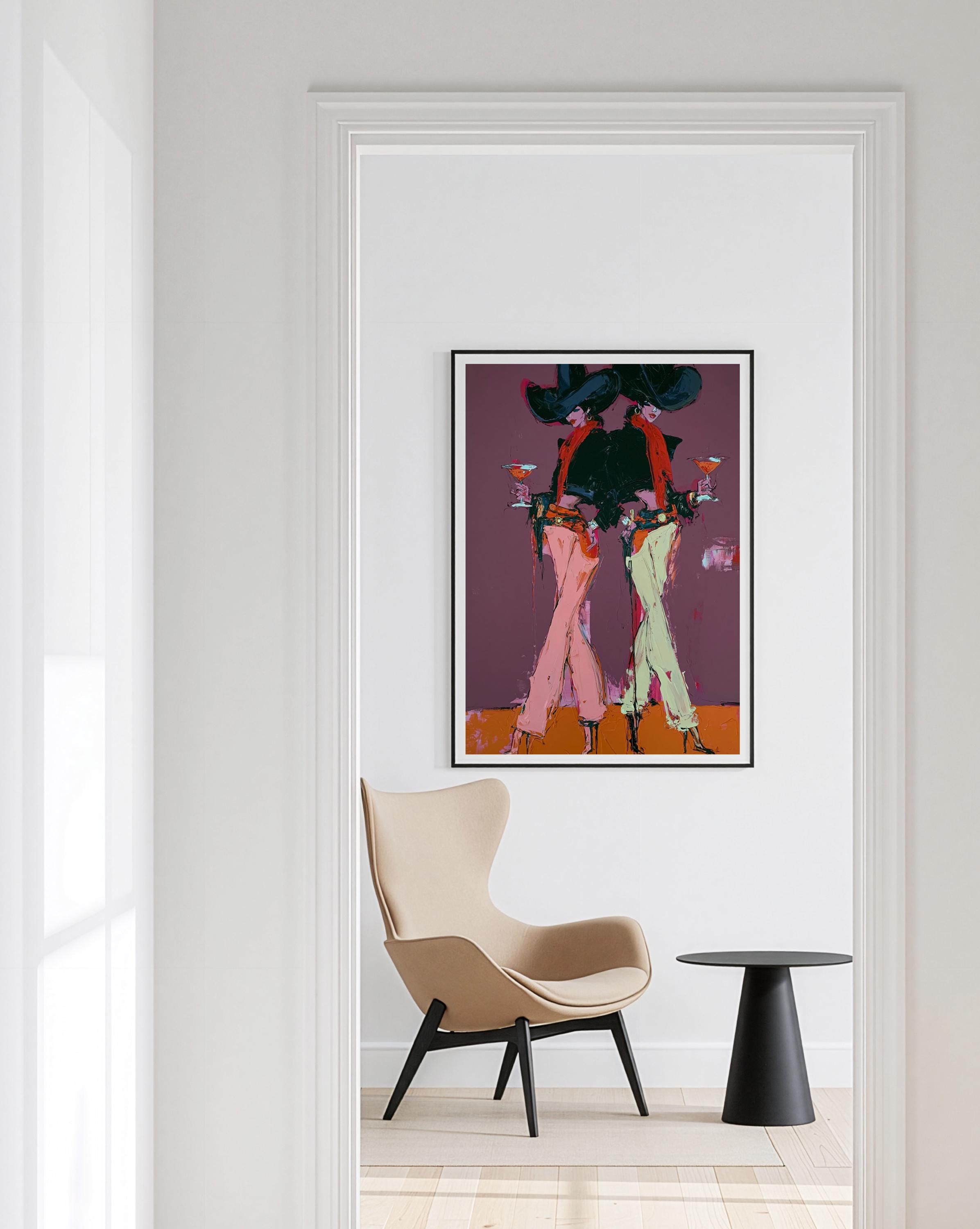 Cowgirl Wall Art Print, Western Martini Poster, Purple Saloon Decor, Modern Cowgirl Artwork