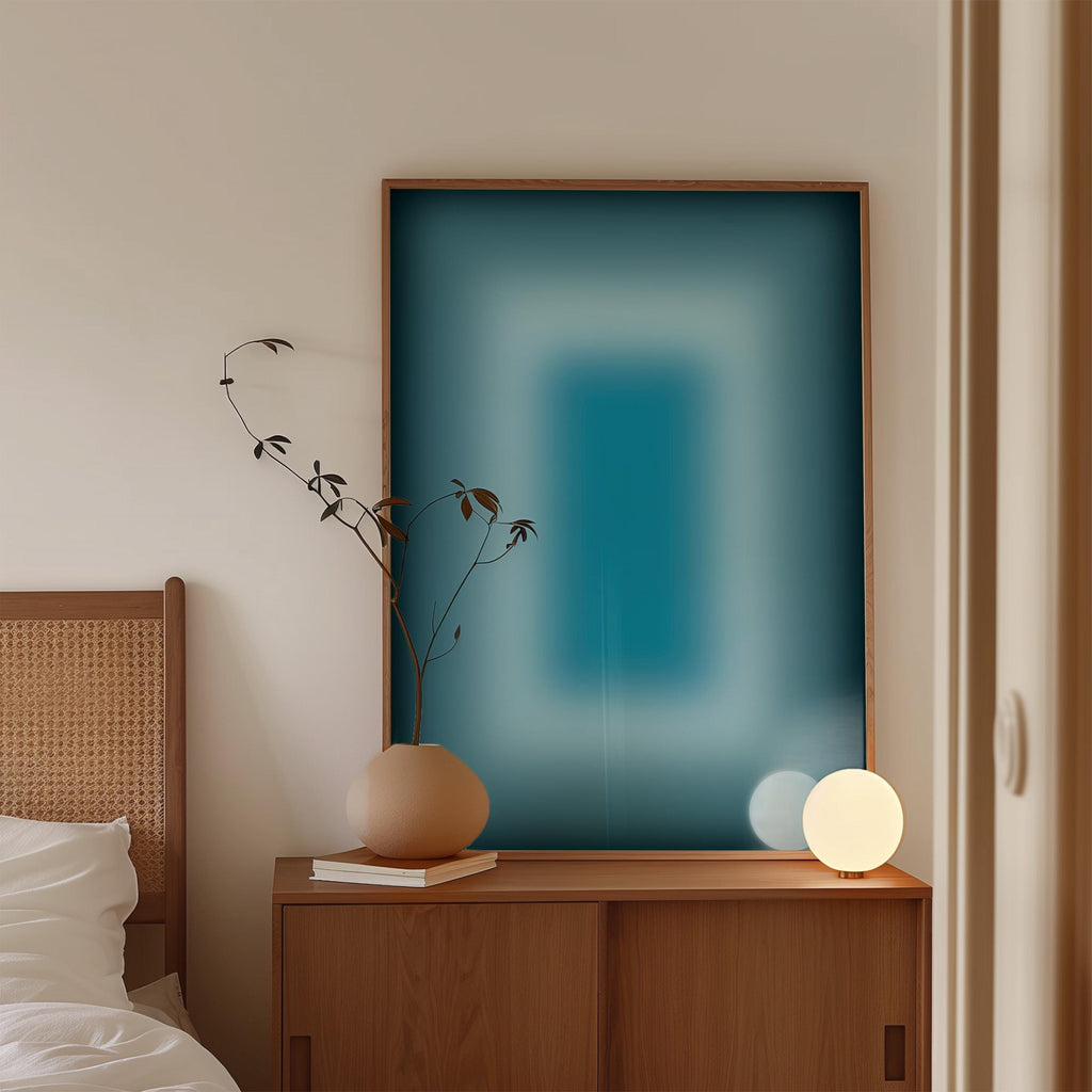 Blue Aura Art Print, Teal Gradient Poster, Moody Modern Wall Decor