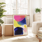 Colorful Abstract Wall Art, Pink Yellow Blue Brushstroke Print, Modern Bold Decor