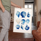 Blue Seashell Art Print, Coastal Bathroom Poster, Ocean Shell Wall Decor