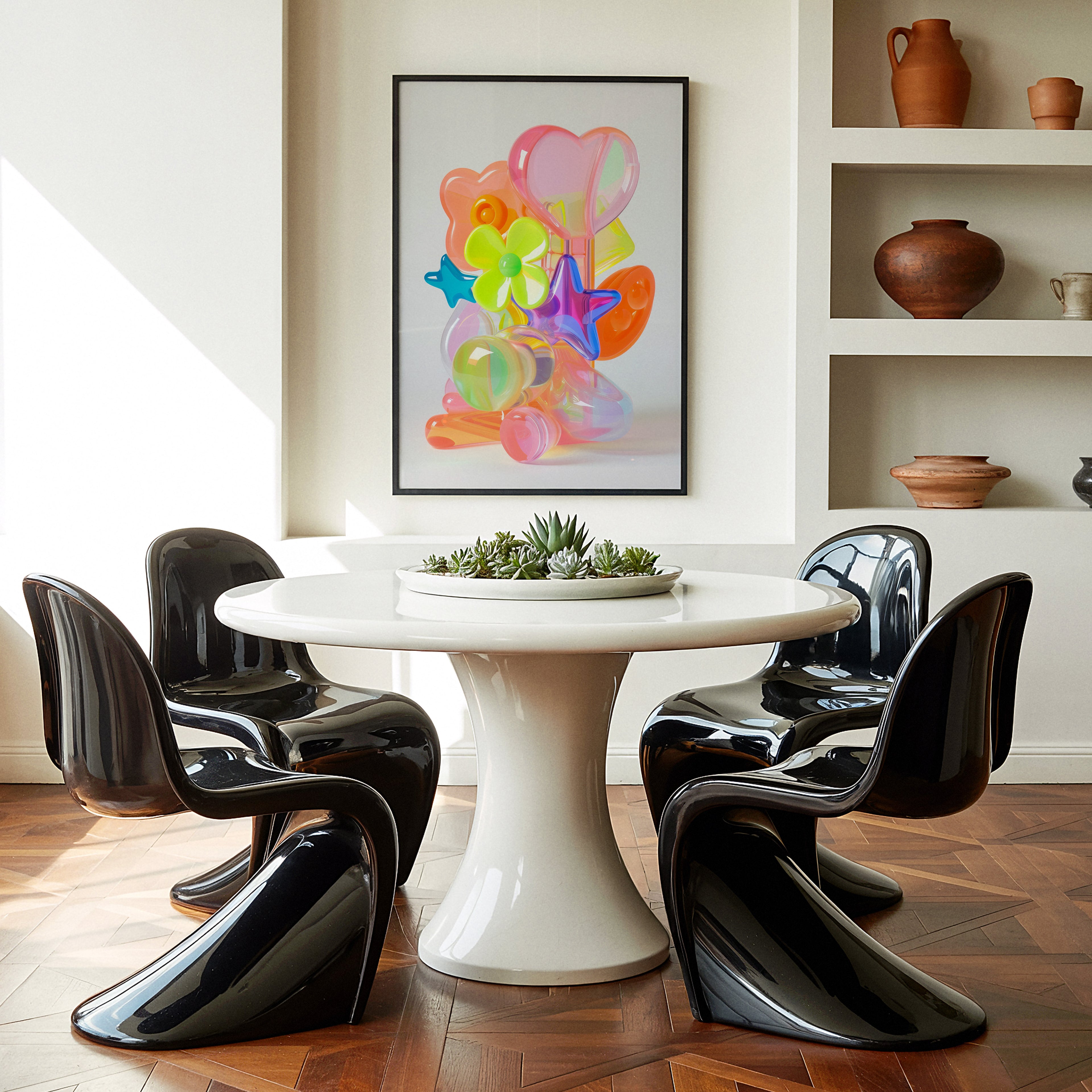 Glossy Neon Flower and Star Modern Art Print - And A Little More