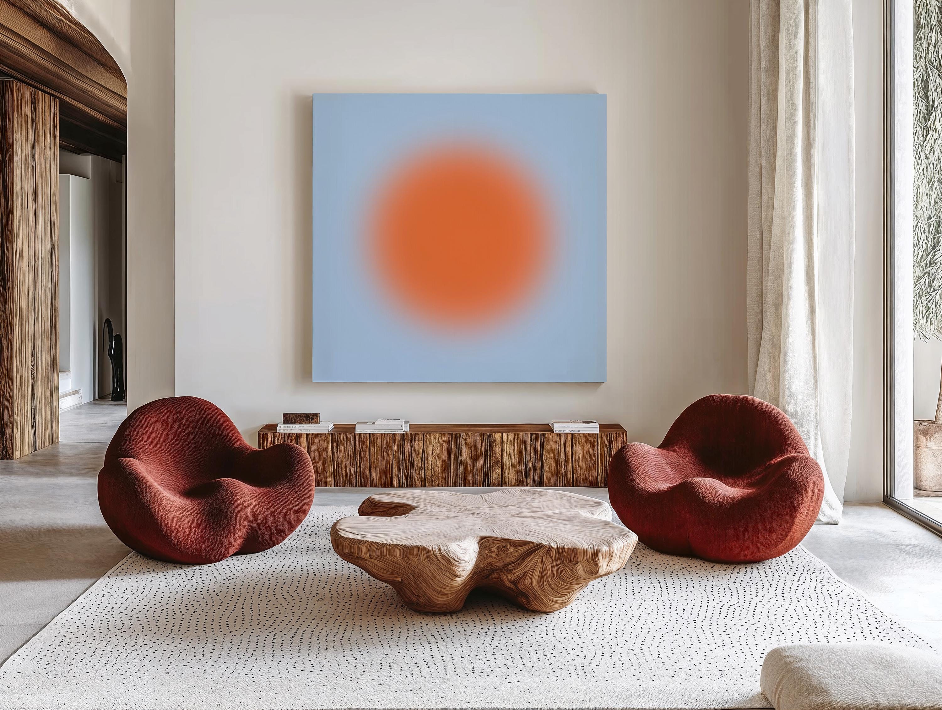 Orange Blue Abstract Art Print, Modern Gradient Sun Artwork, Minimal Contemporary Wall Decor Print
