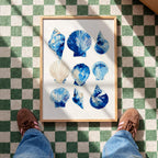 Blue Seashell Art Print, Coastal Bathroom Poster, Ocean Shell Wall Decor