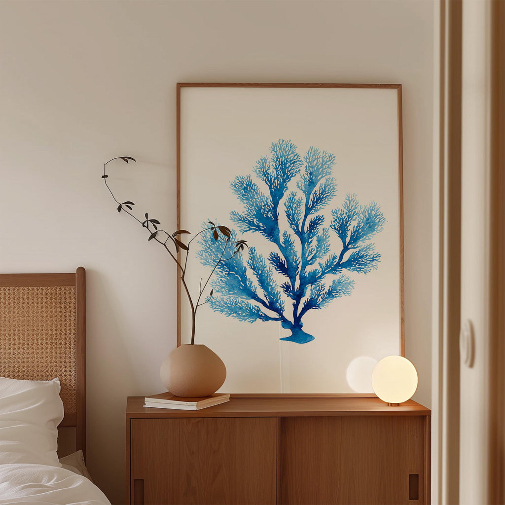 Blue Coral Wall Art Print, Coastal Wall Decor, Beach House Printable Art, Nautical Bathroom Decor, Ocean Inspired Minimalist Art