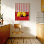 Lemon Wall Art Print, Kitchen Decor Lemon Art, Red Pink Still Life, Fruit Illustration, Modern Kitchen Wall Decor