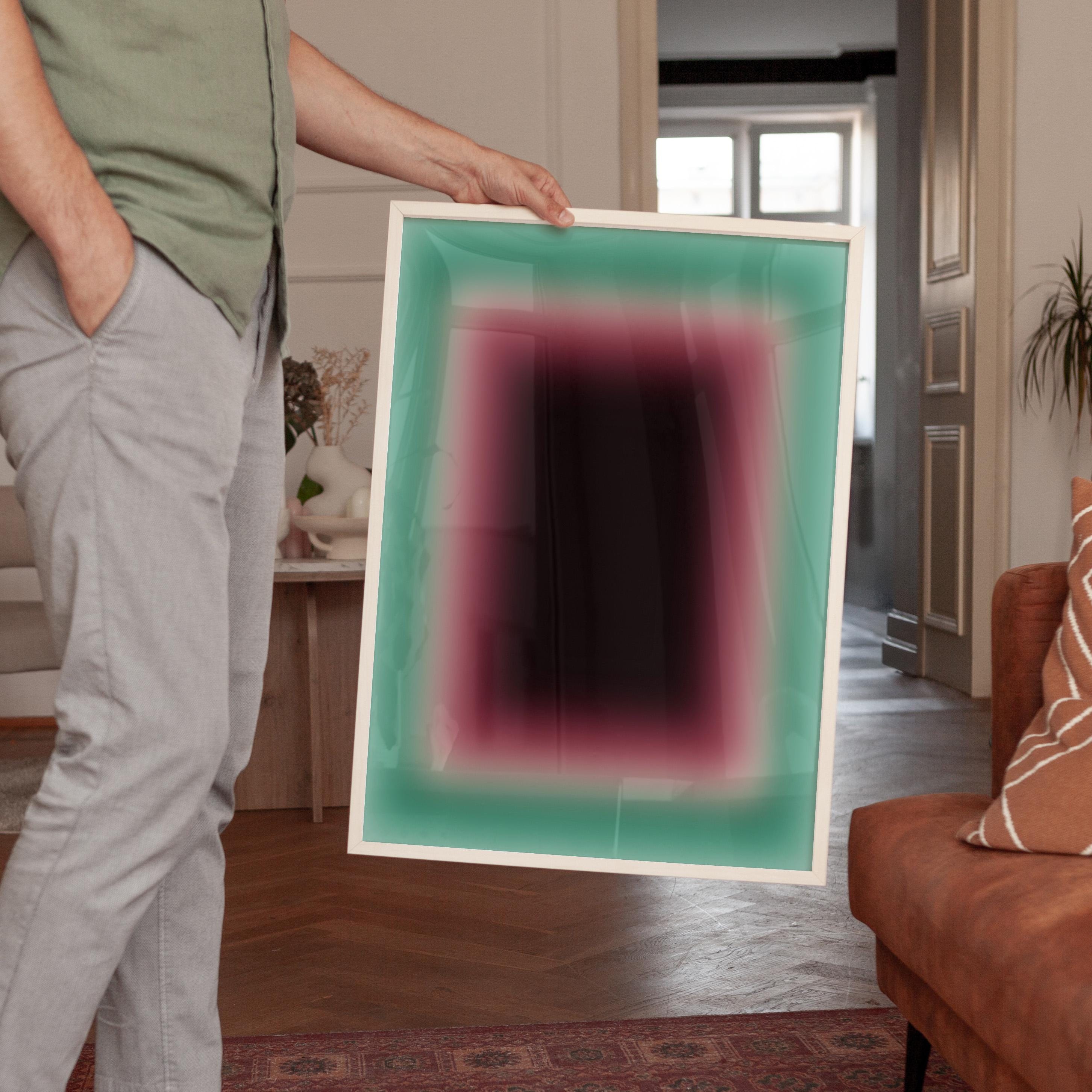 Burgundy Wall Art Print, Teal Green Gradient Abstract, Moody Modern Decor