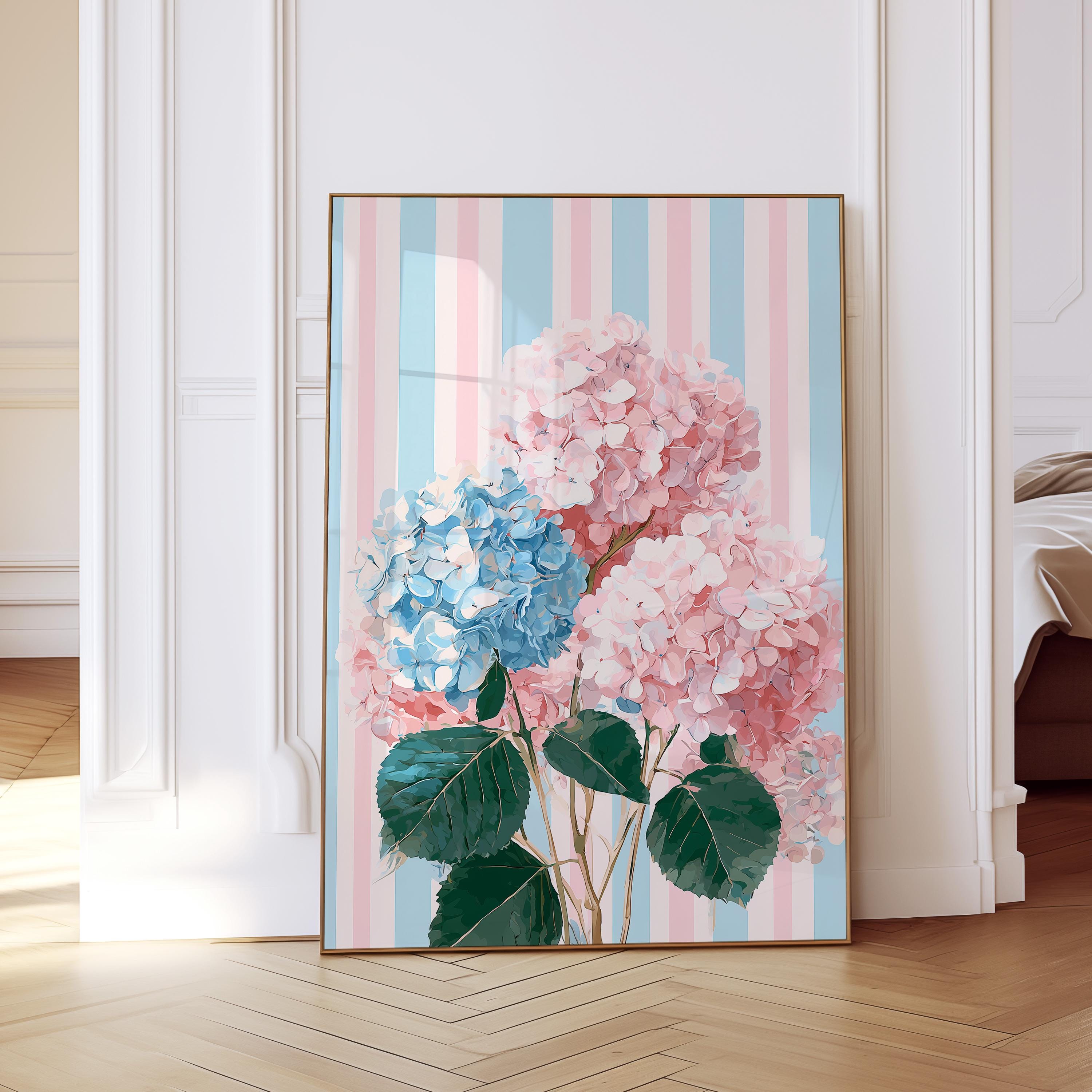 Hydrangea Wall Art Digital Download, Blue and Pink Floral Printable Home Decor