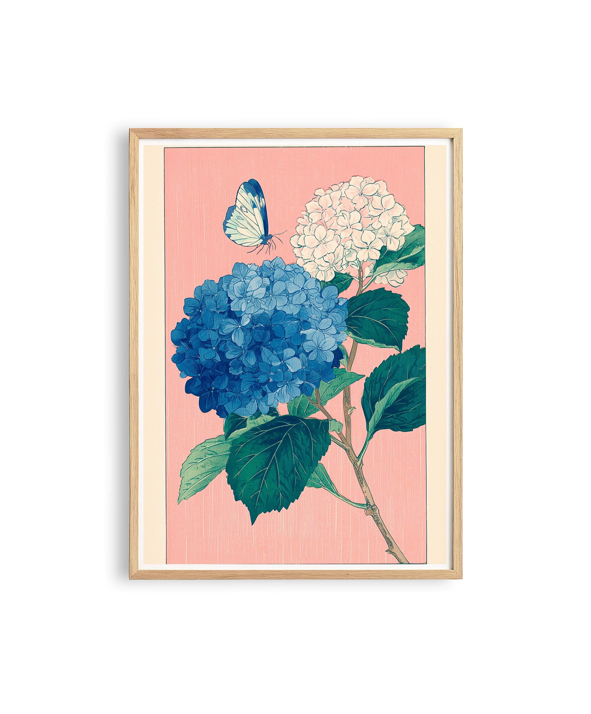 Hydrangea Wall Art Print, Blue Floral Poster, Botanical Flower Decor
