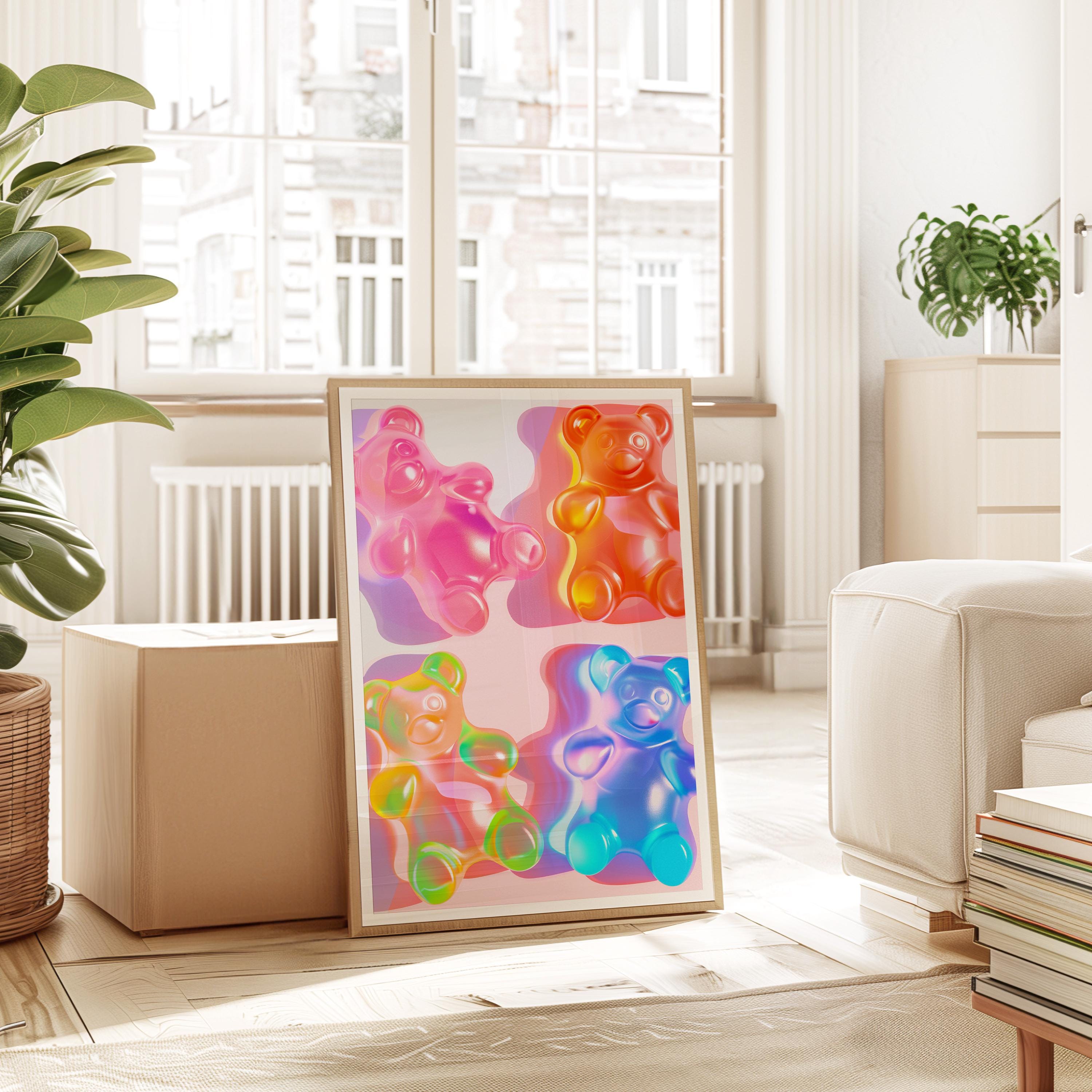 Gummy Bear Wall Art, Neon Pop Art Print, Modern Candy Decor