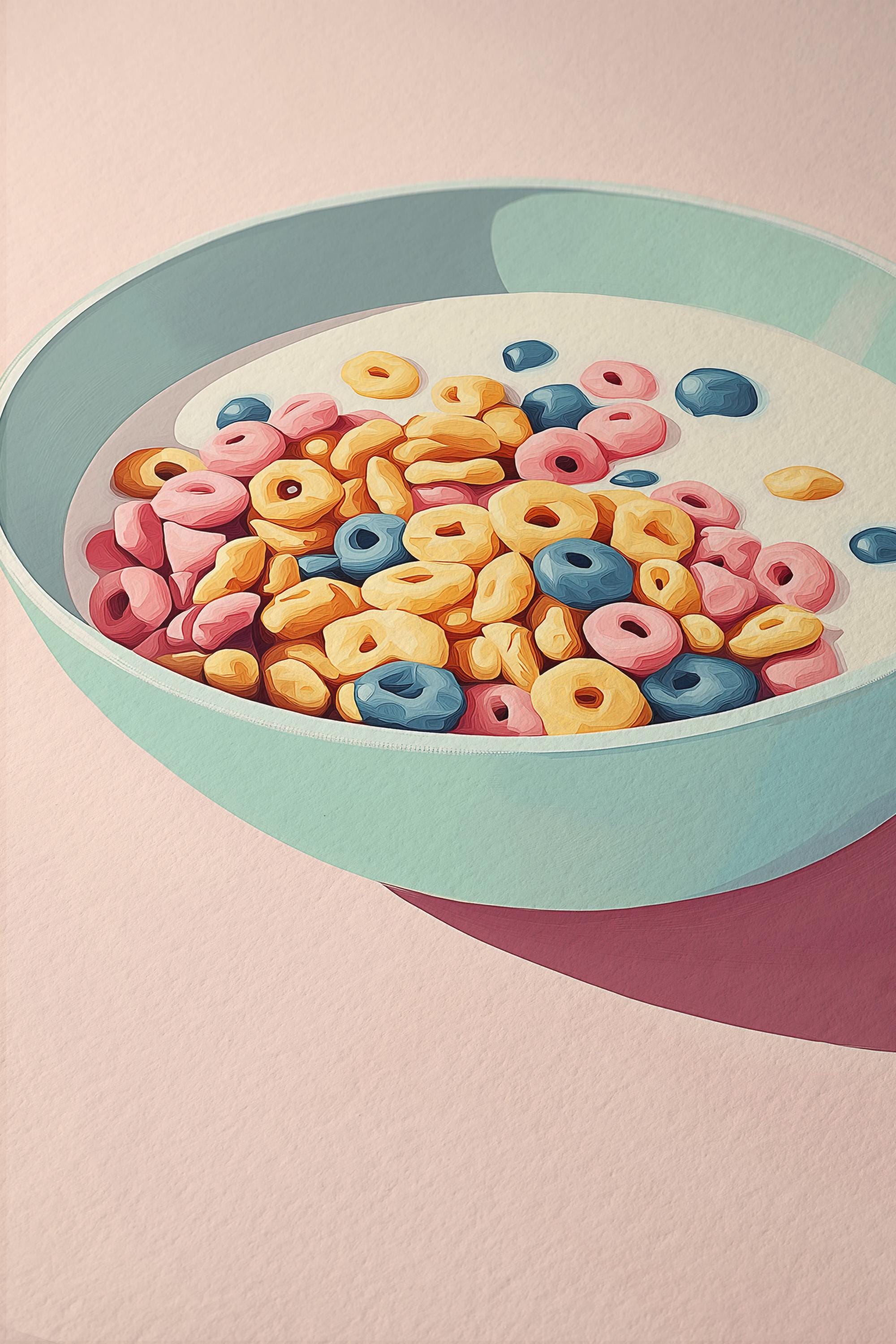 Cereal Wall Art Print, Colorful Breakfast Poster, Pastel Kitchen Decor