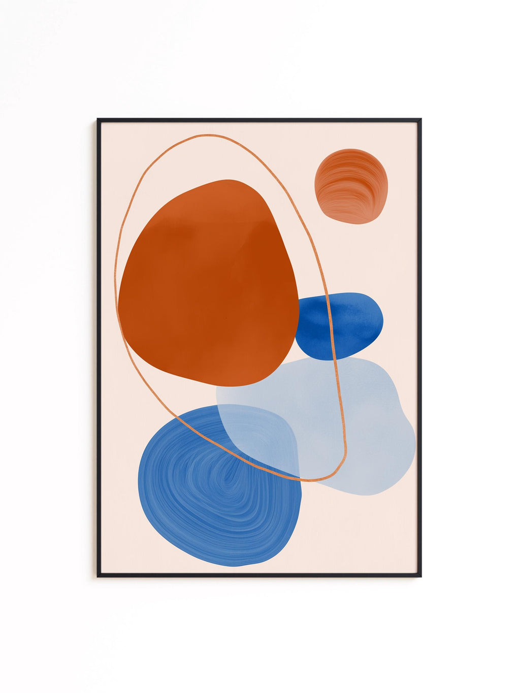Orange Blue Abstract Art Print, Mid Century Modern Poster, Geometric Wall Decor