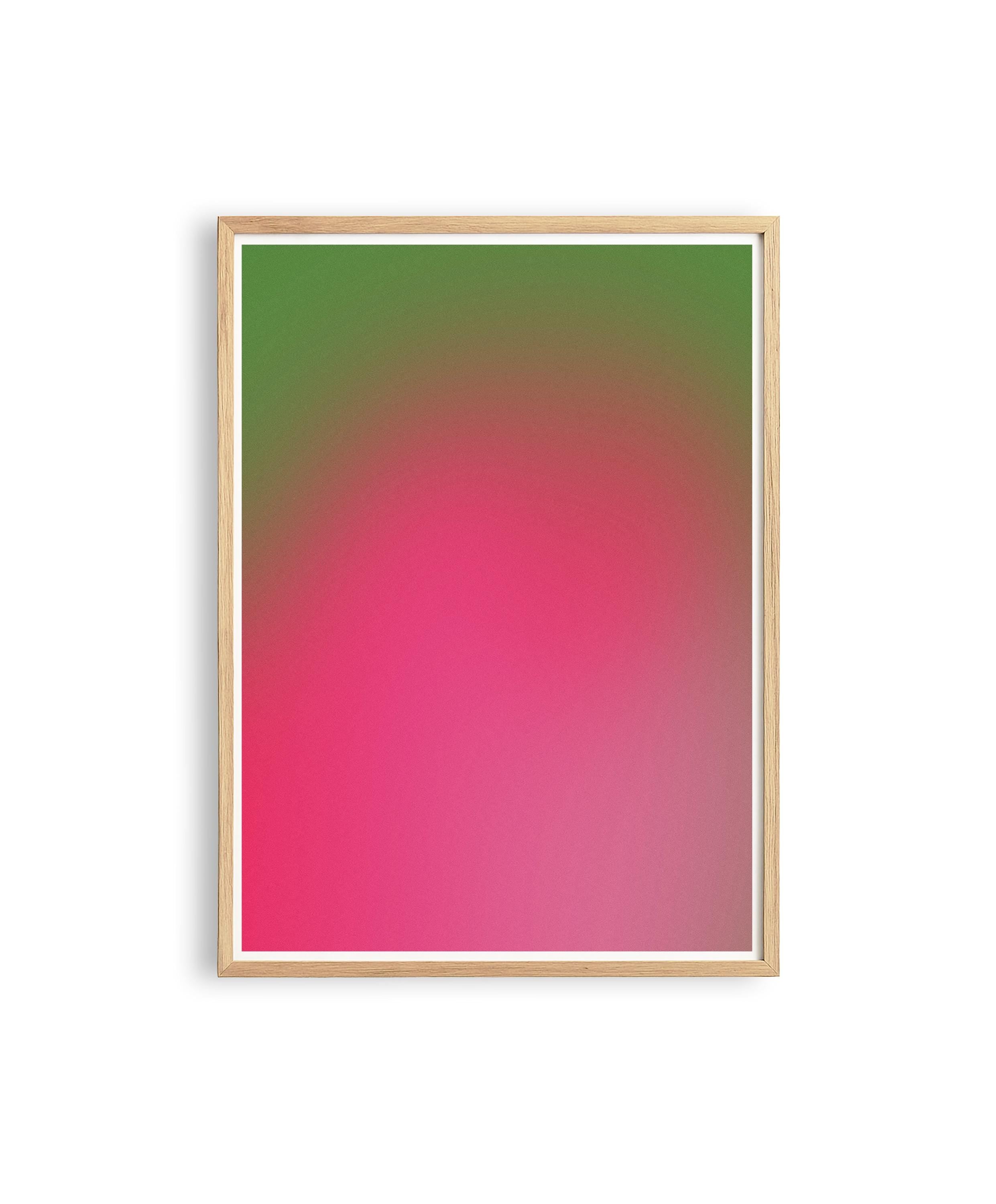Green Gradient Art Print, Pink Abstract Poster, Vintage Grain Wall Decor