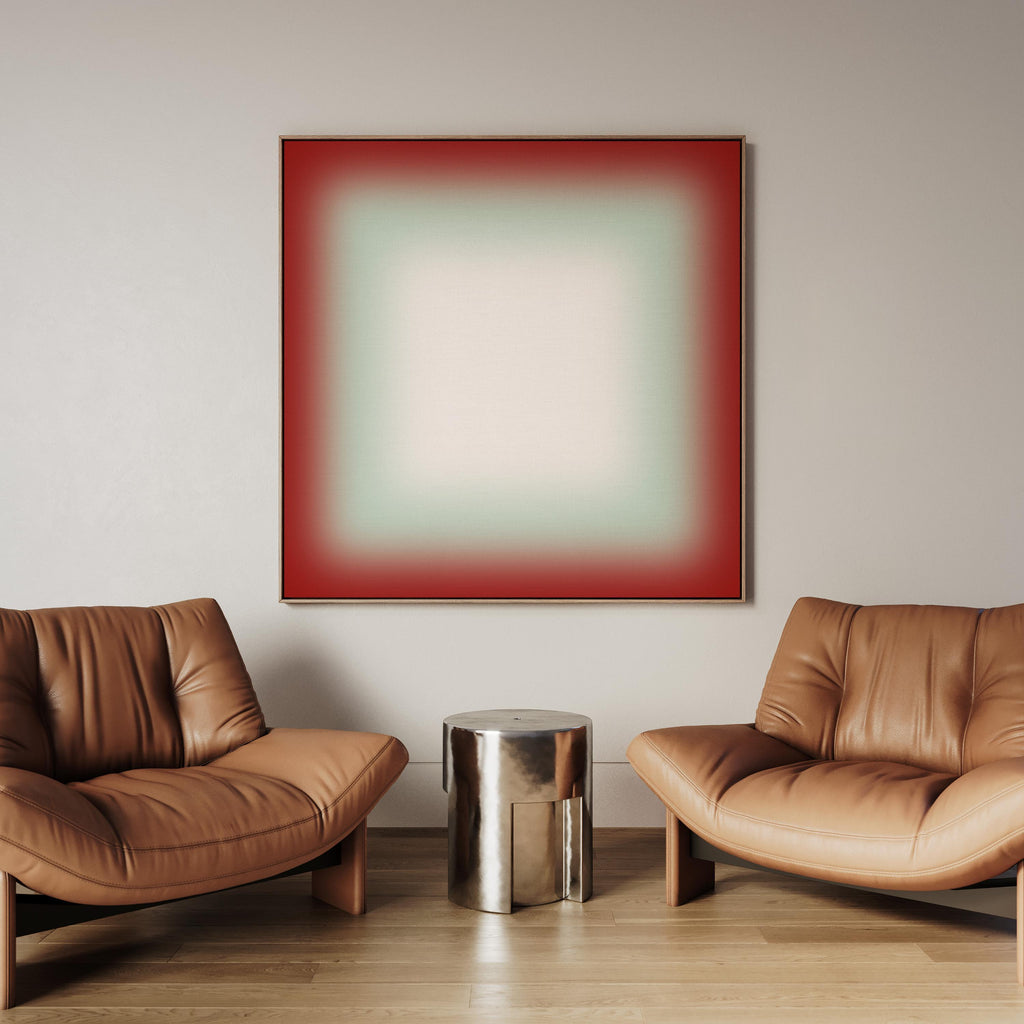 Red Gradient Square Wall Art, Framed Wall Print, Burgundy Sage Abstract Canvas Art, Minimal Square Print