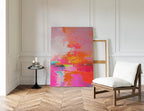 Radiant Horizon Abstract Painting, Pink Orange Sunset Canvas, Bold Energetic Print