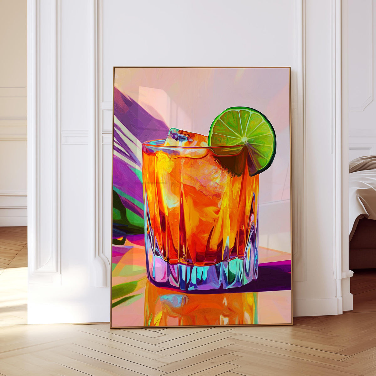 Lime Cocktail Art Print, Orange Drink Poster, Colorful Home Bar Decor