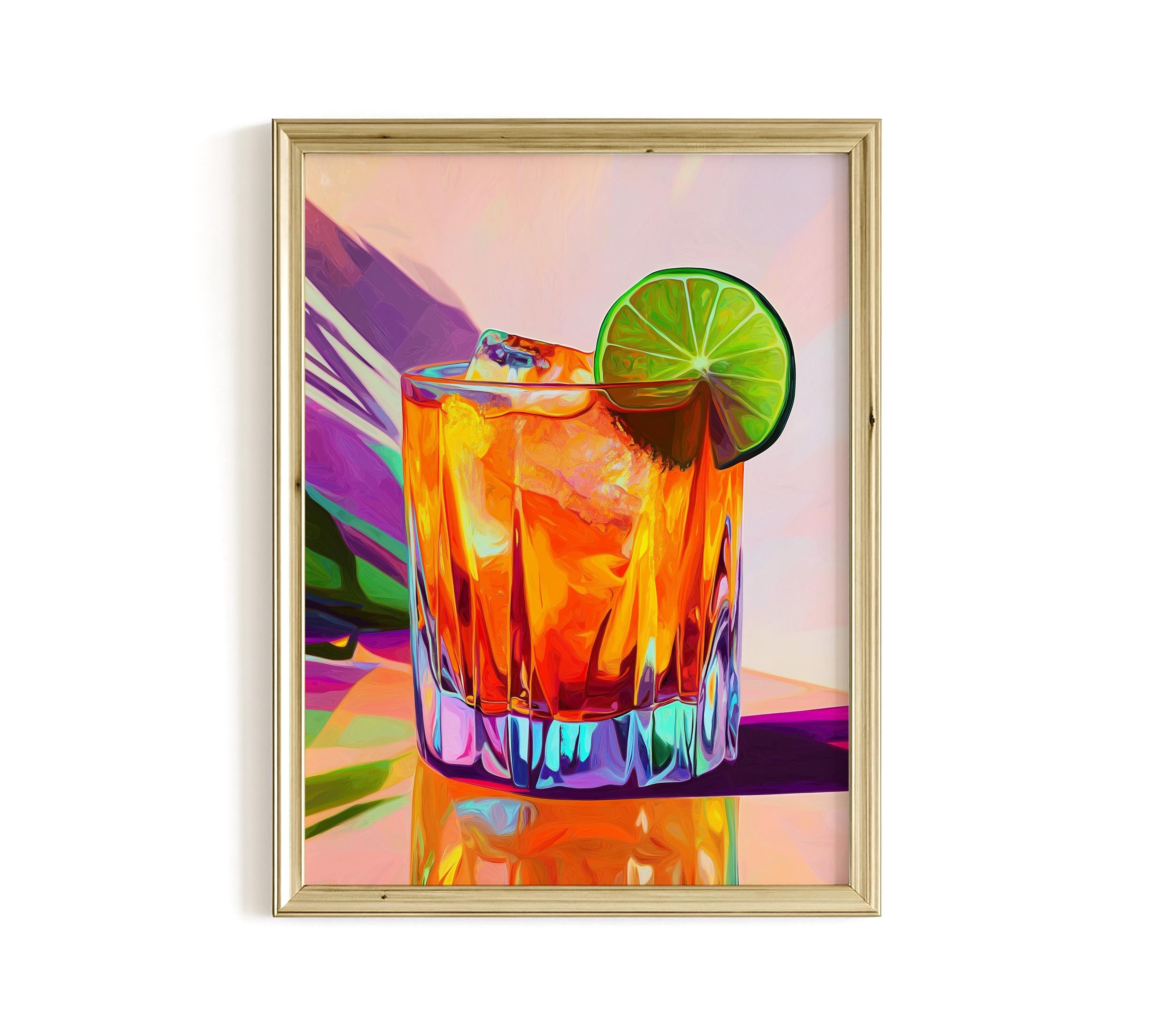 Lime Cocktail Art Print, Orange Drink Poster, Colorful Home Bar Decor