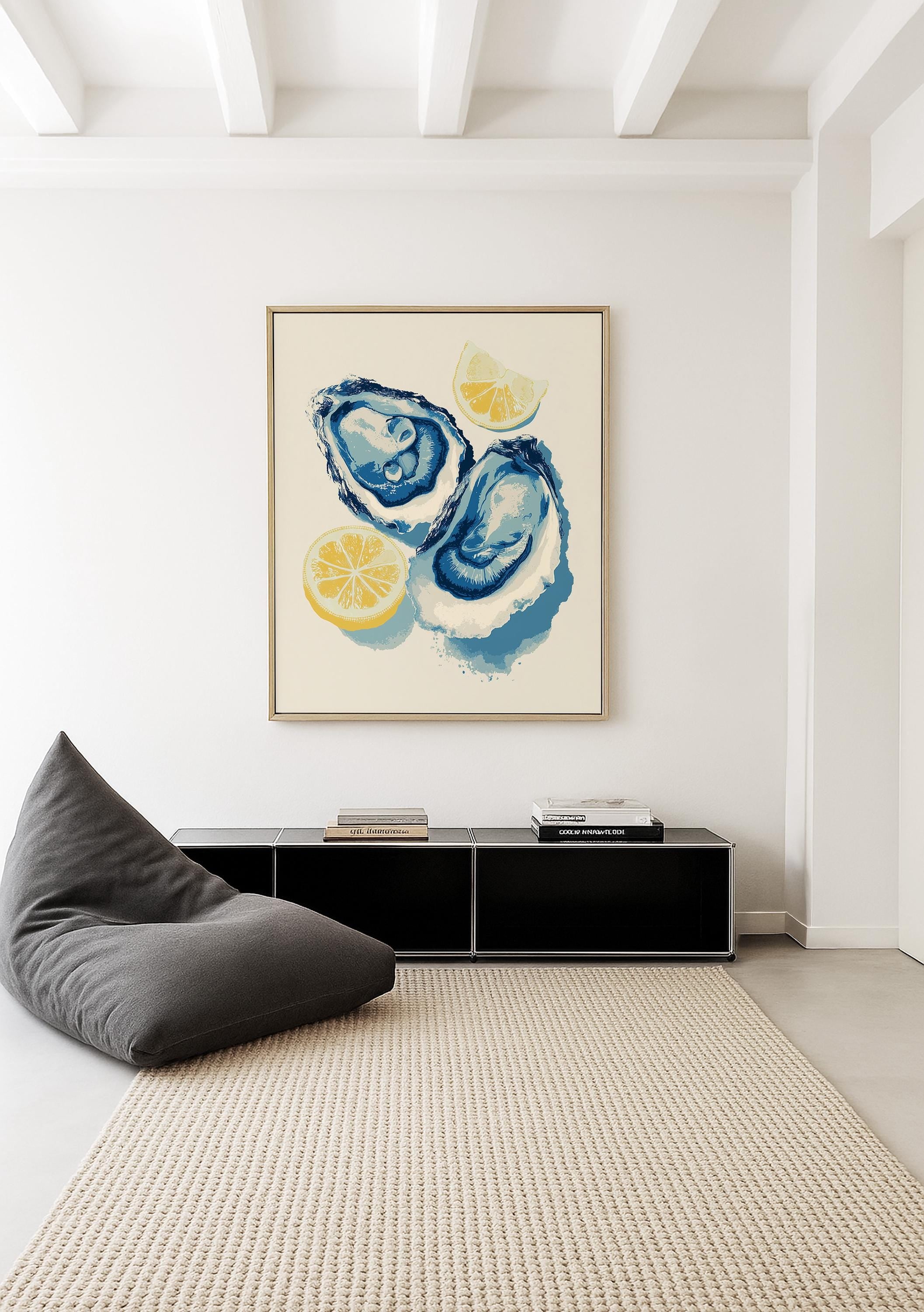 Oyster Wall Art Print, Lemon Seafood Poster, Coastal Kitchen Decor