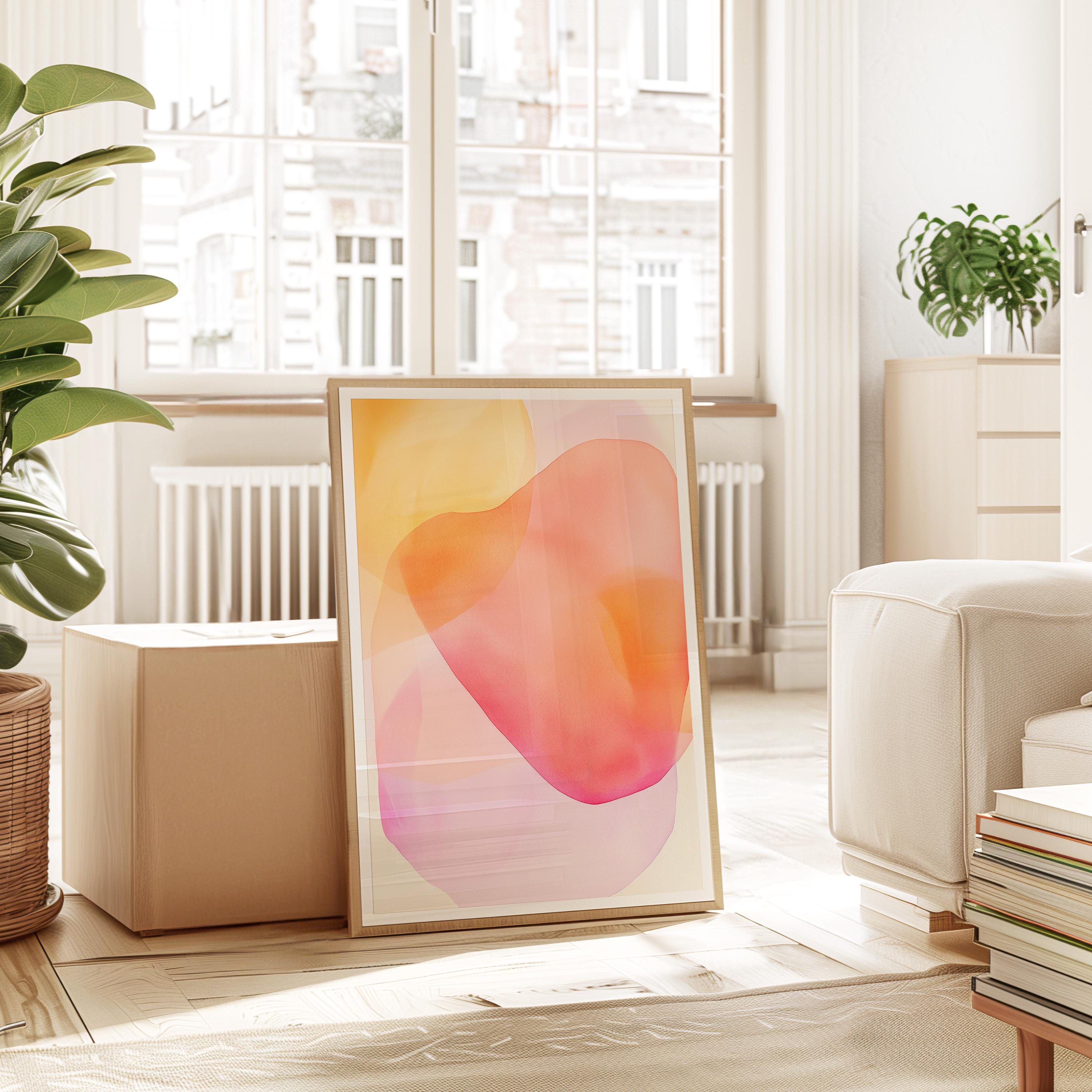 Peach Pink Abstract Wall Art, Soft Pastel Shape Print, Minimal Modern Decor