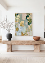 Sage Green Floral Art Print, Gold Abstract Botanical Painting, Soft Wall Decor