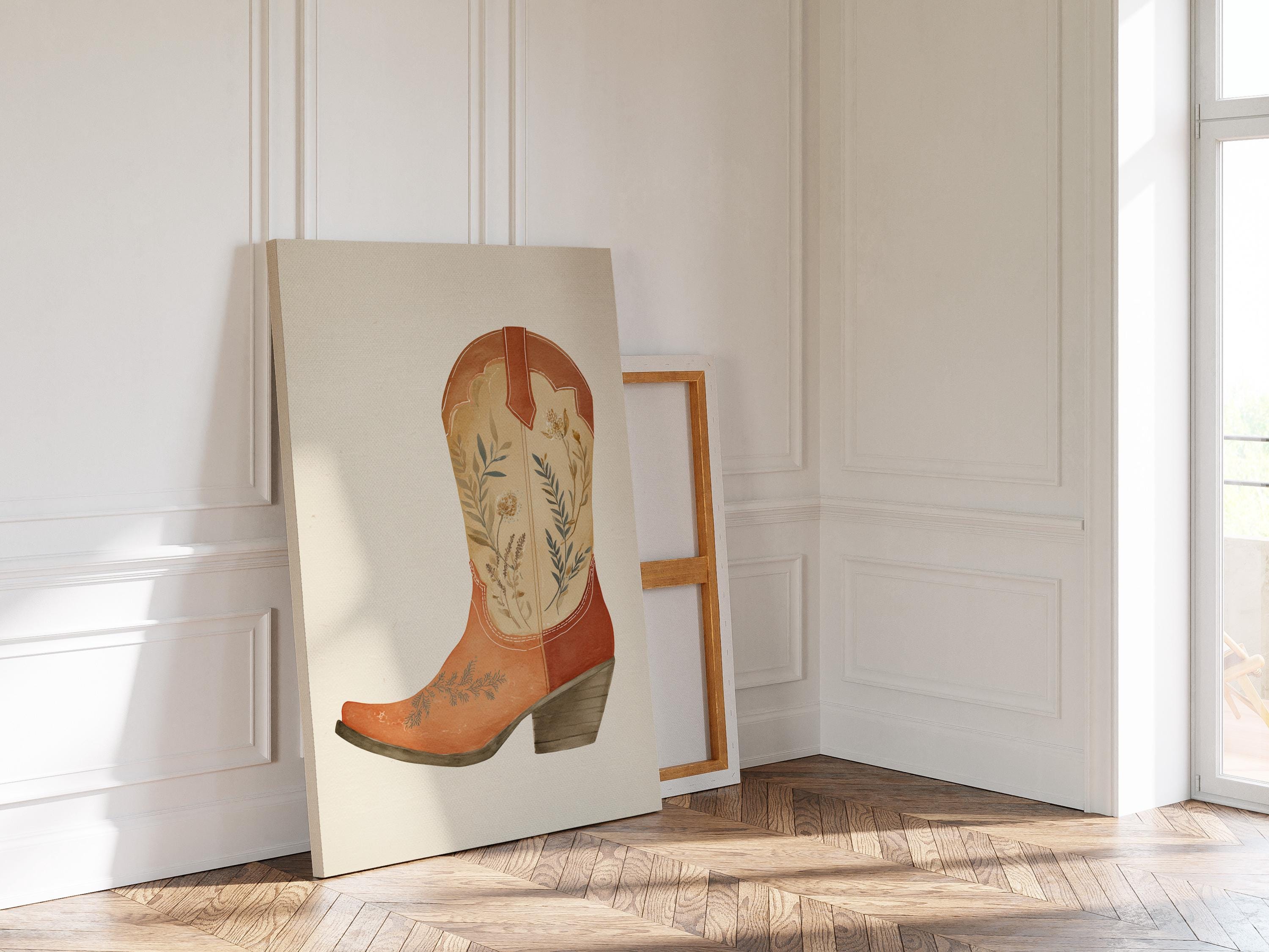 Cowboy Boot Art Print, Floral Western Wall Art, Vintage Cowgirl Decor