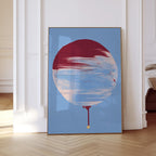 Crimson Circle Abstract Print, Blue Drip Painting Poster, Modern Geometric Canvas Decor