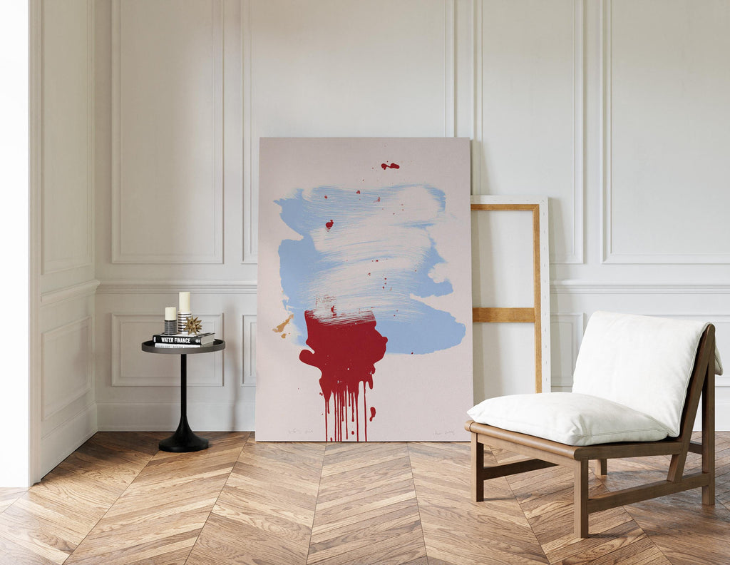 Abstract Blue Brush Stroke Red Drip Painting, Modern Gallery Canvas Poster