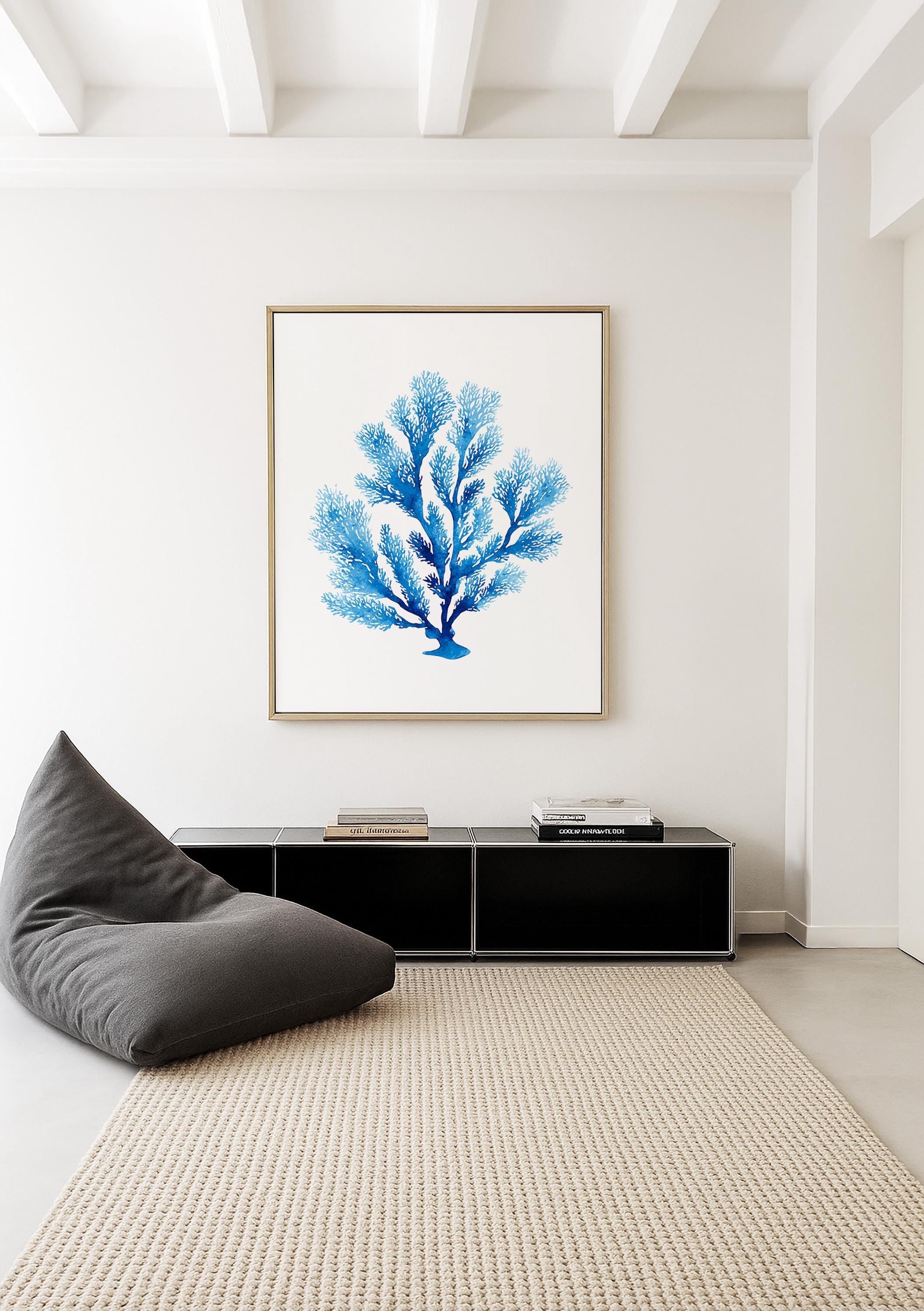 Blue Coral Wall Art Print, Coastal Wall Decor, Beach House Printable Art, Nautical Bathroom Decor, Ocean Inspired Minimalist Art