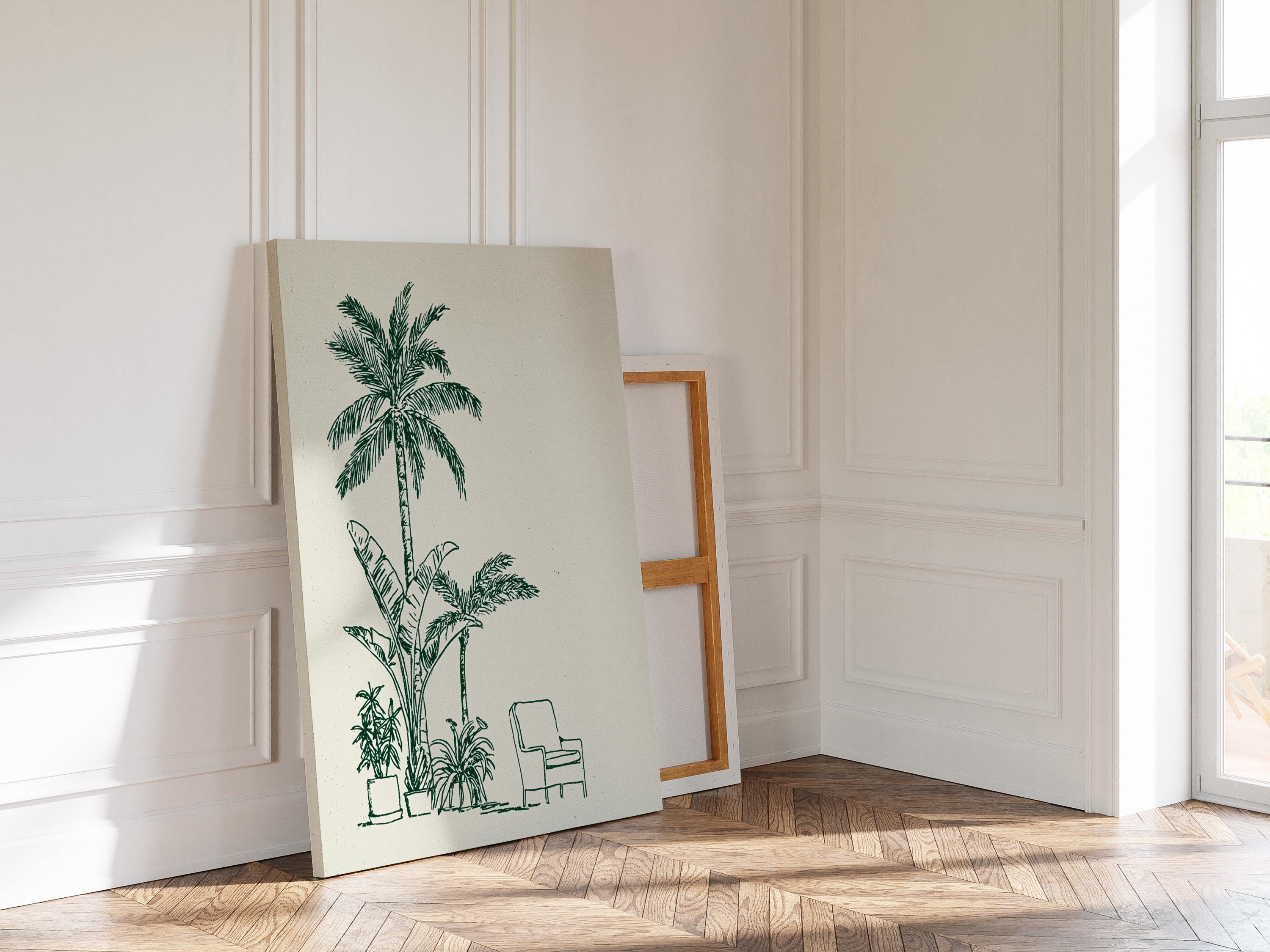 Palm Tree Wall Art Print, Minimal Botanical Line Art, Green Tropical Decor