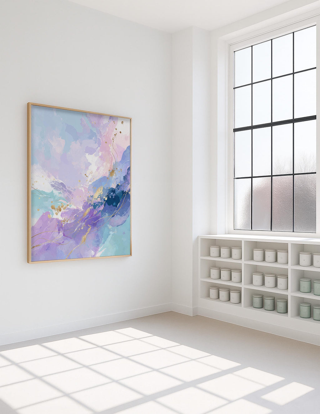 Pastel Watercolor Abstract Art Print, Gold Accent, Modern Minimal Decor (Digital Download)