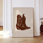 Cowboy Boot Art Print, Brown Western Wall Decor, Minimal Cowgirl Poster