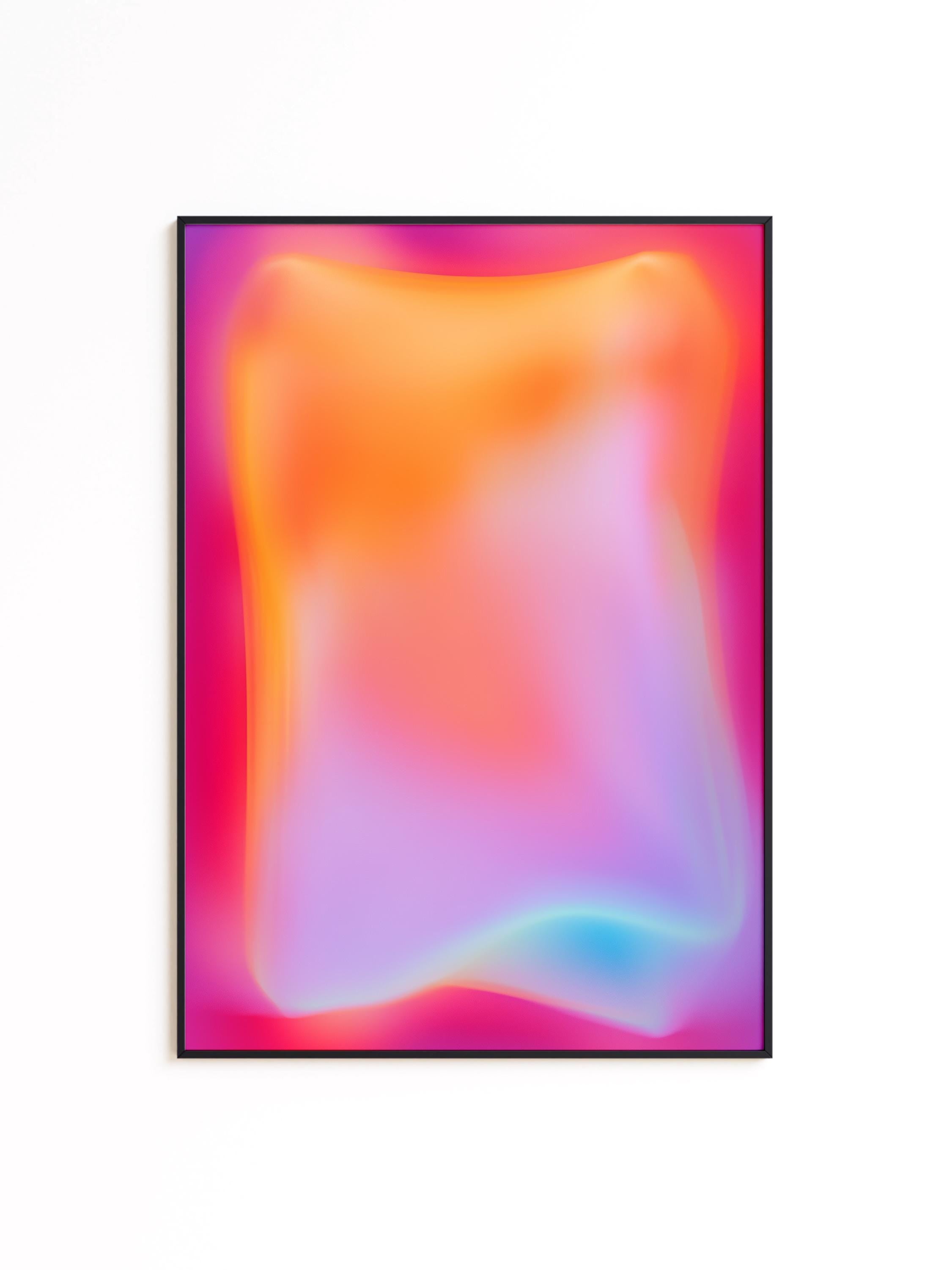 Neon Gradient Abstract Wall Art Printable, Glow Liquid Shape Poster, Vaporwave Aesthetic Futuristic Color Art