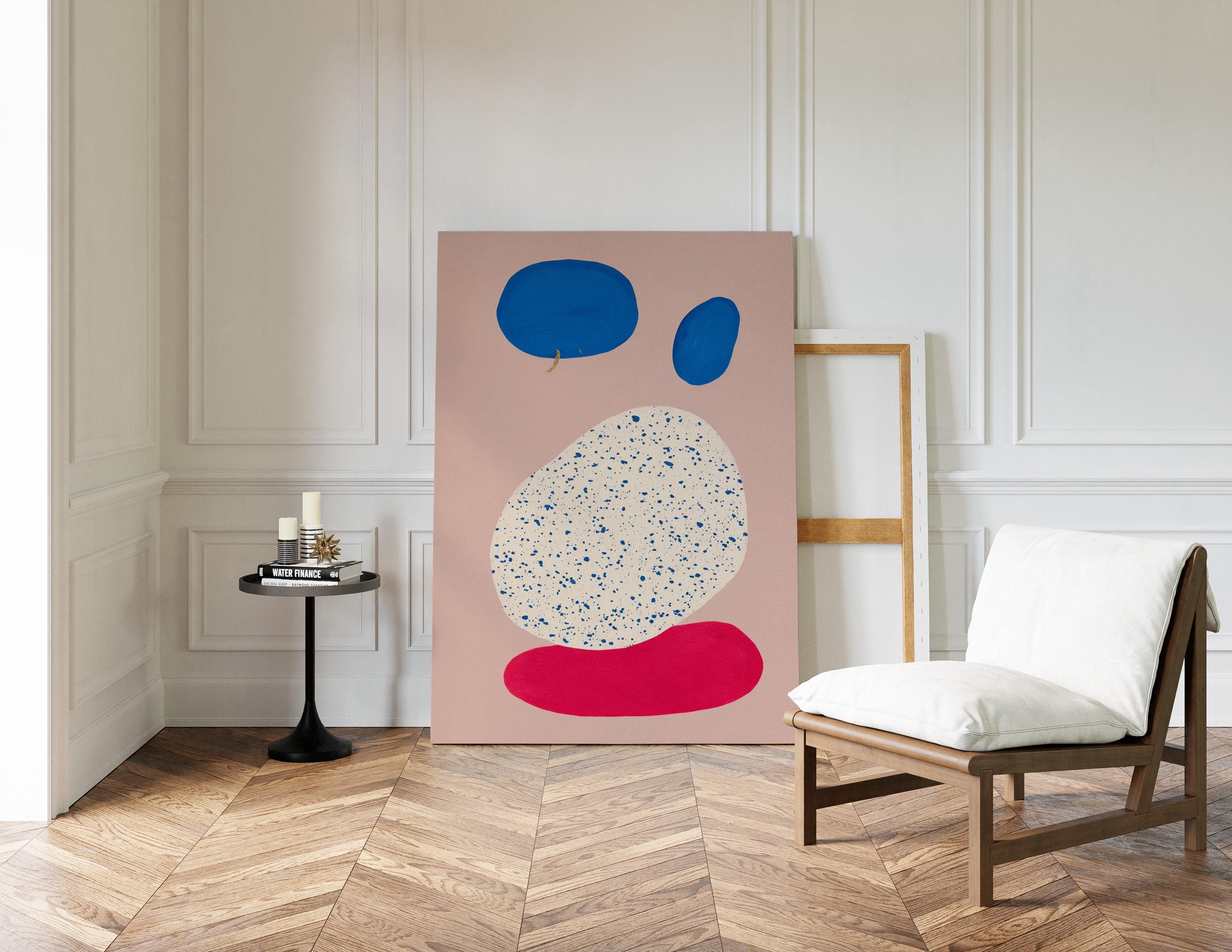 Blue Red Circle Abstract Shapes Art Print: Minimalist Modern Wall Decor