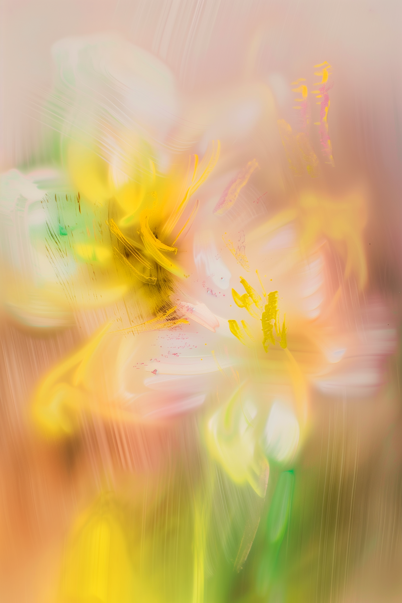 Aurivine – Yellow Peach Green Abstract Floral Wall Art