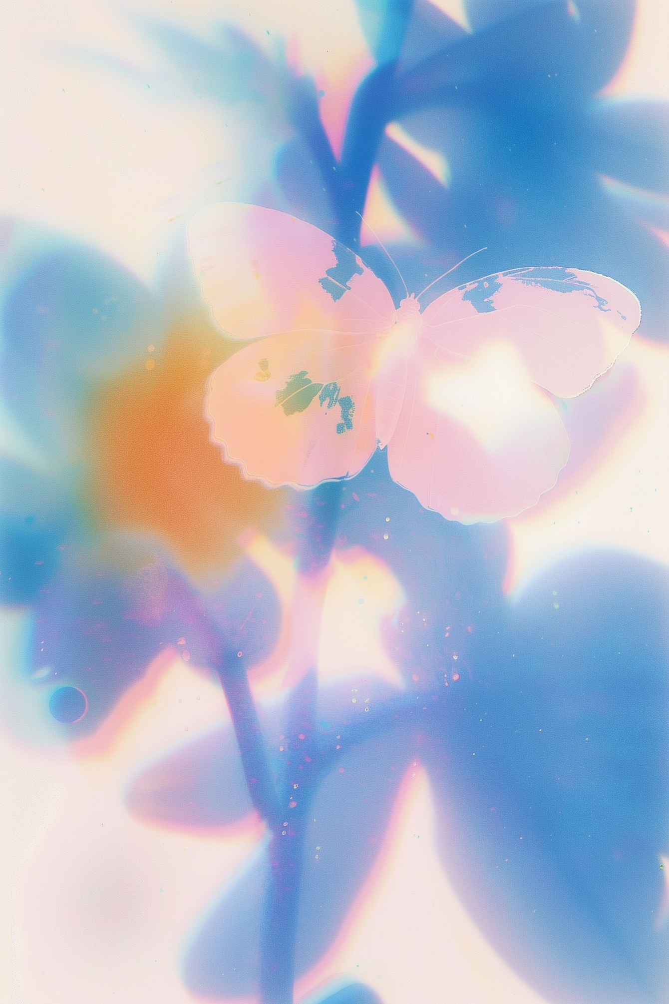 Lucent Petals – Blue White Orange Abstract Floral Print