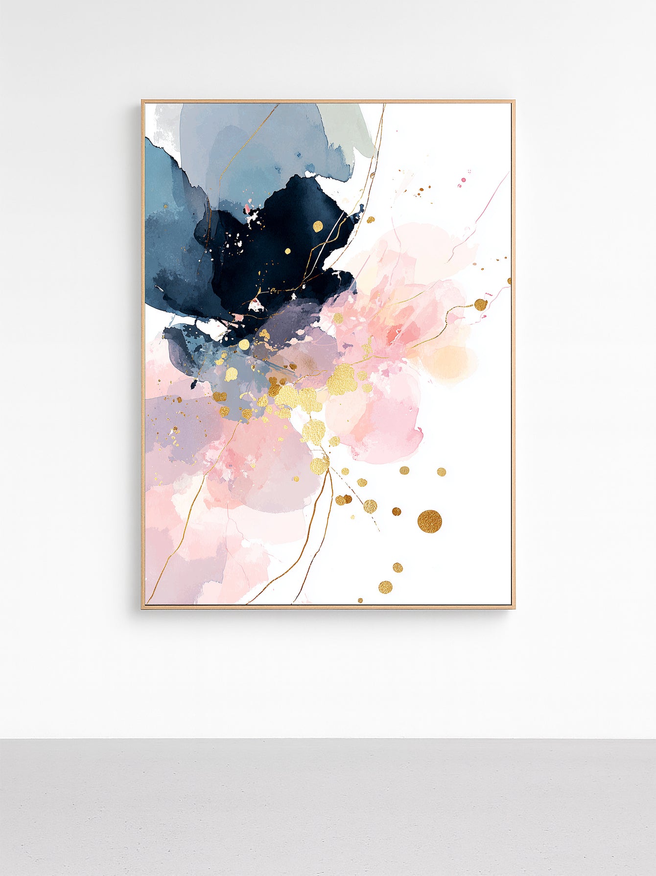 Noctivine – Navy Pink Gold Abstract Watercolor Luxury Framed Canvas Art