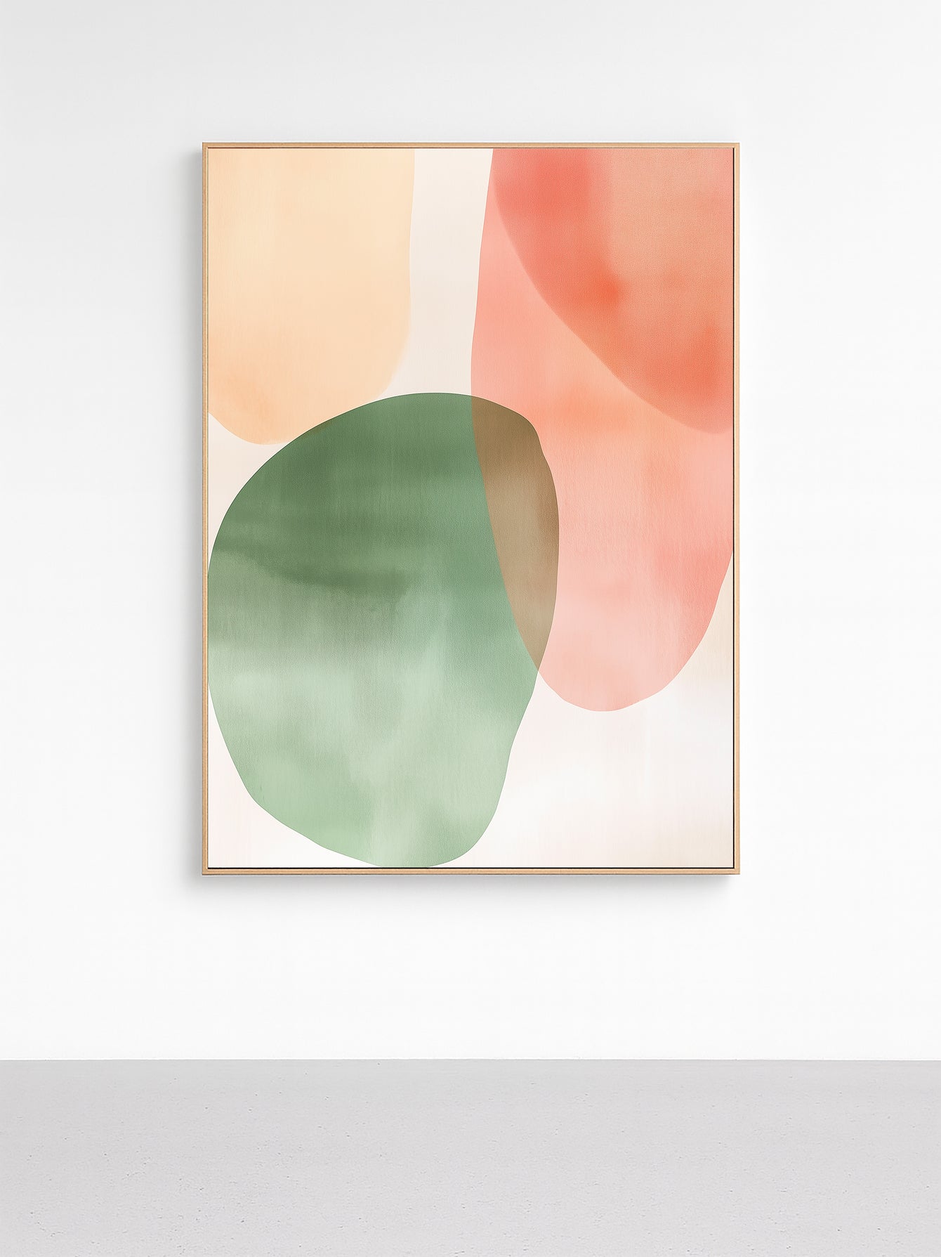 Florune – Green Peach Coral Abstract Organic Shape Framed Art