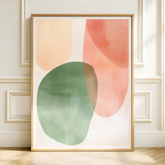 Florune – Green Peach Coral Abstract Organic Shape Framed Art