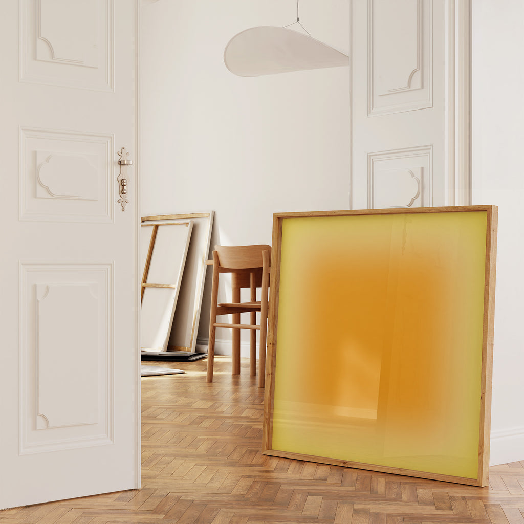Contemporary abstract wall art in soft orange and yellow gradient for modern interiors