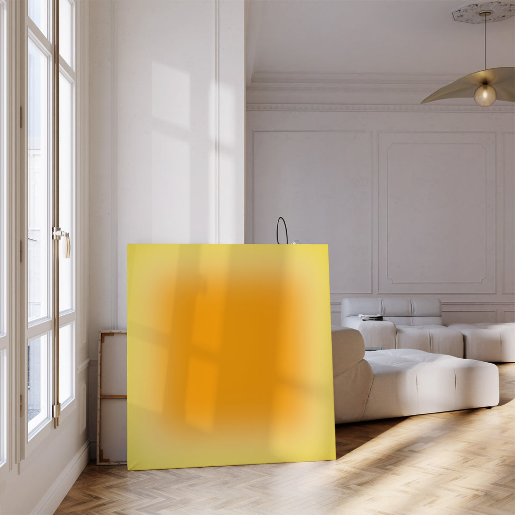 Gradient abstract art print in warm orange and yellow tones with smooth color transitions