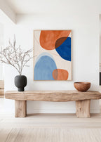 Orange Blue Abstract Art Print, Mid Century Modern Geometric Wall Decor