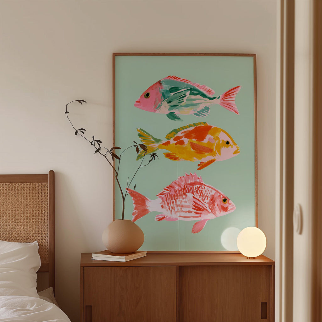 Fish Wall Art Print, Colorful Coastal Fish Poster, Nautical Bathroom Decor