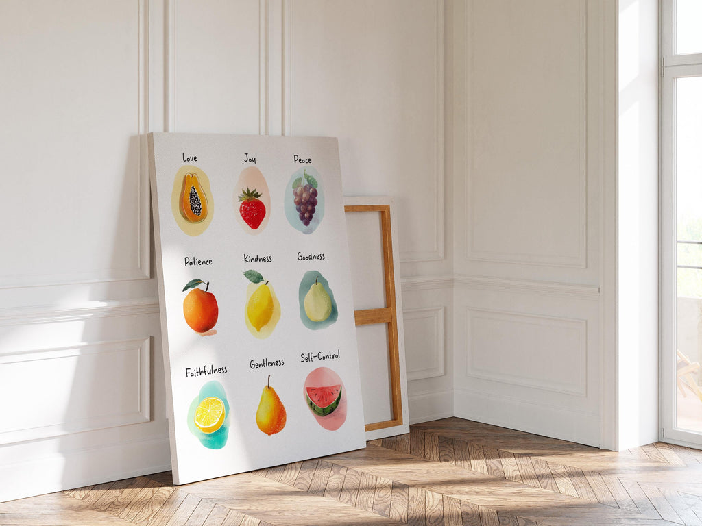 Fruit of the Spirit Chart Print, Christian Nursery Wall Art, Bible Verse Poster