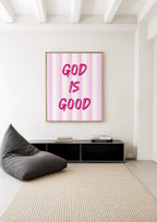 God Is Good Print, Christian Wall Art, Pink Faith Poster